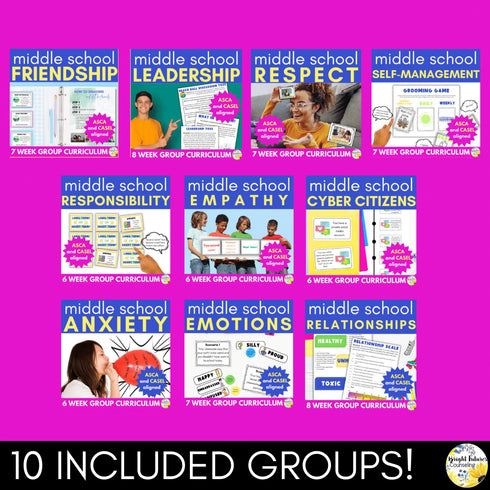 Middle School Small Group BUNDLE 6th - 8th Grade ASCA & CASEL Aligned Counseling